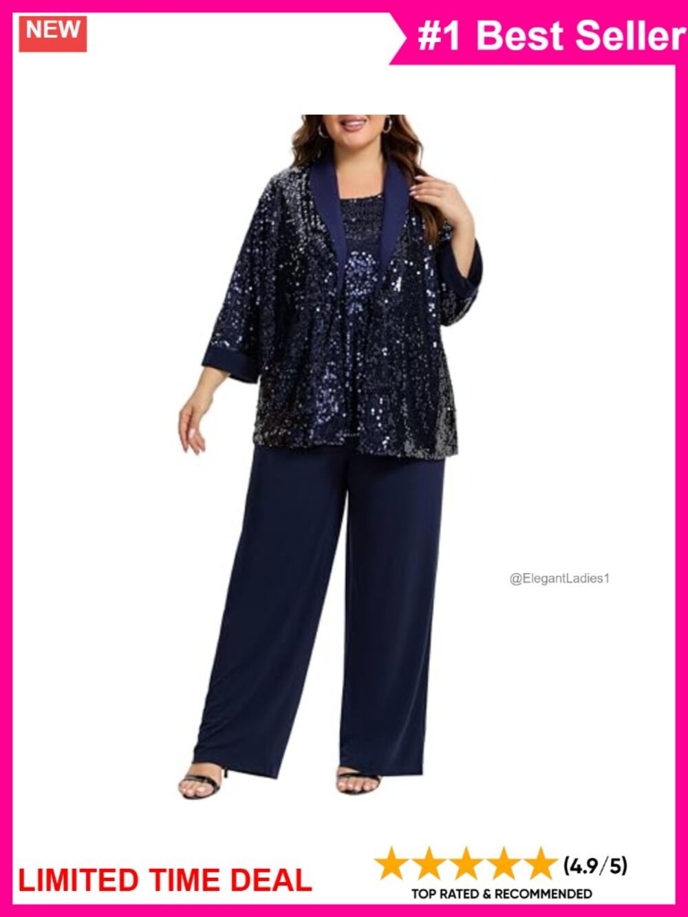 Plus Size 3 Piece Sequin Pant Suit Set Mother of Bride Wedding Guest Formal